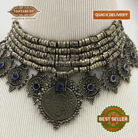Afghan Vintage Multilayers Choker Necklace, Gift For Her, Vintage Coins Jewelry - Picture 3 of 12